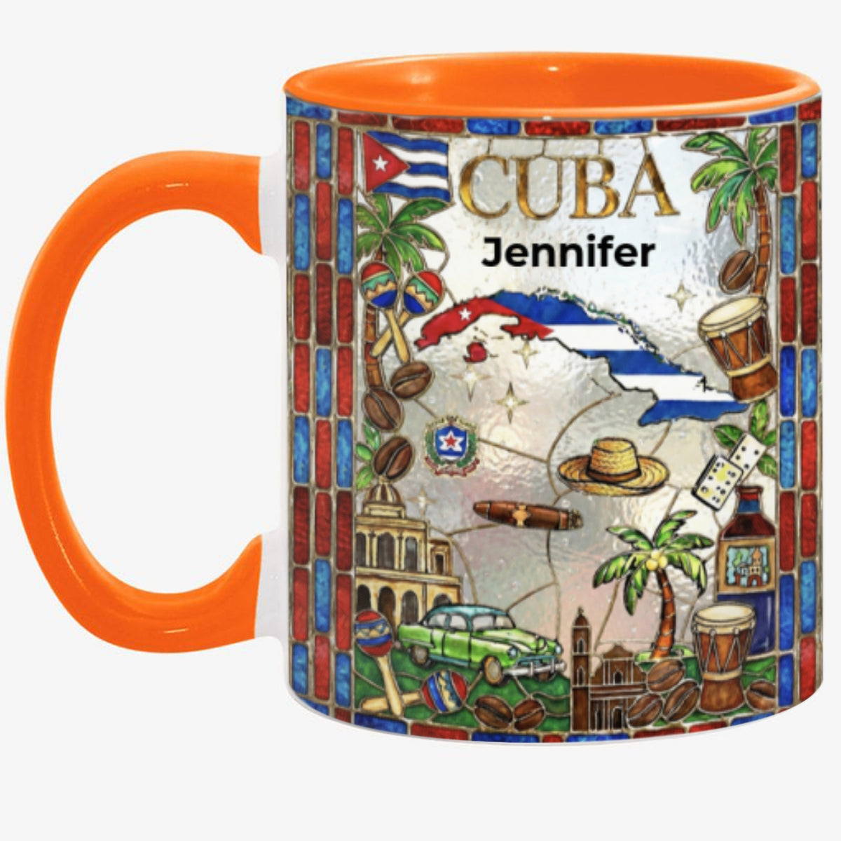 Custom Cuba Accent Mug With Red Blue Patterns