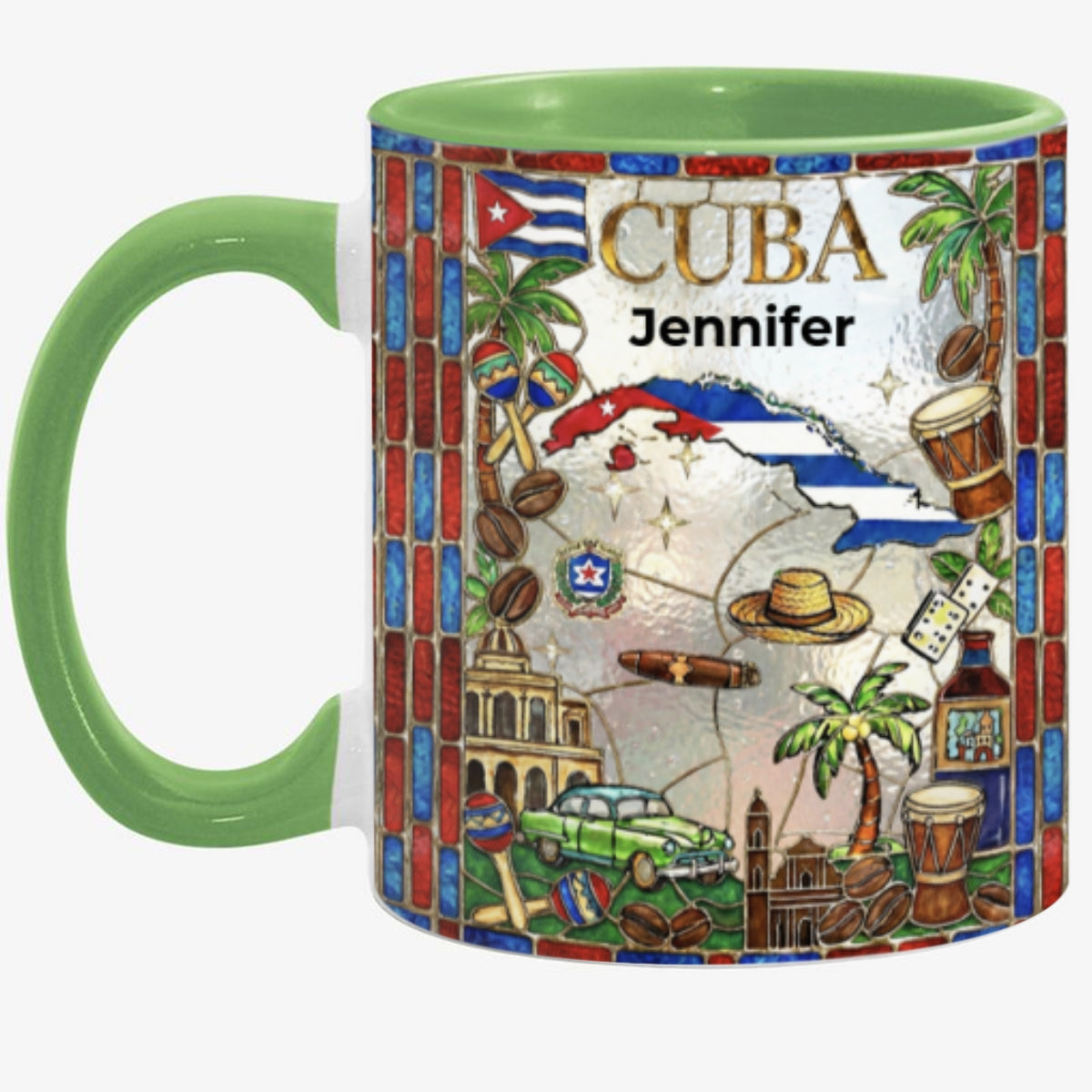 Custom Cuba Accent Mug With Red Blue Patterns