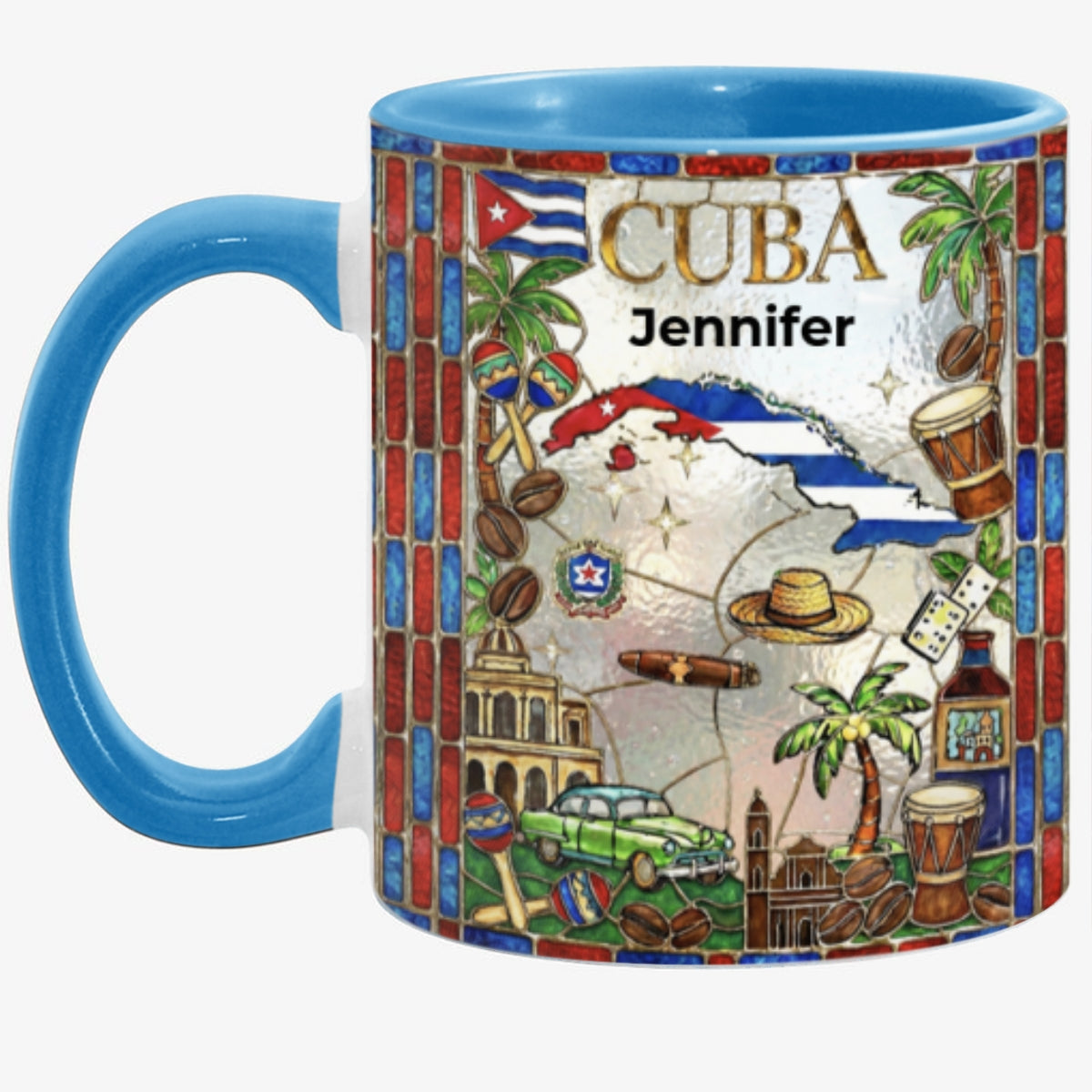 Custom Cuba Accent Mug With Red Blue Patterns