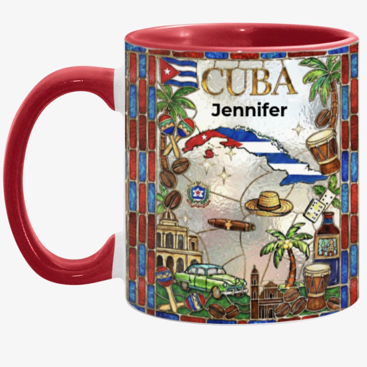 Custom Cuba Accent Mug With Red Blue Patterns