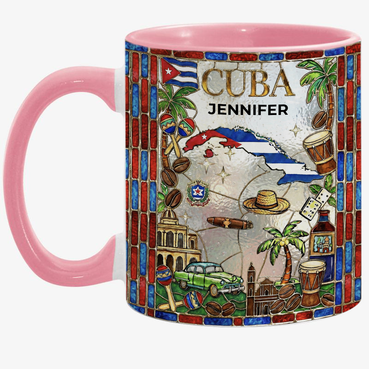 Custom Cuba Accent Mug With Red Blue Patterns