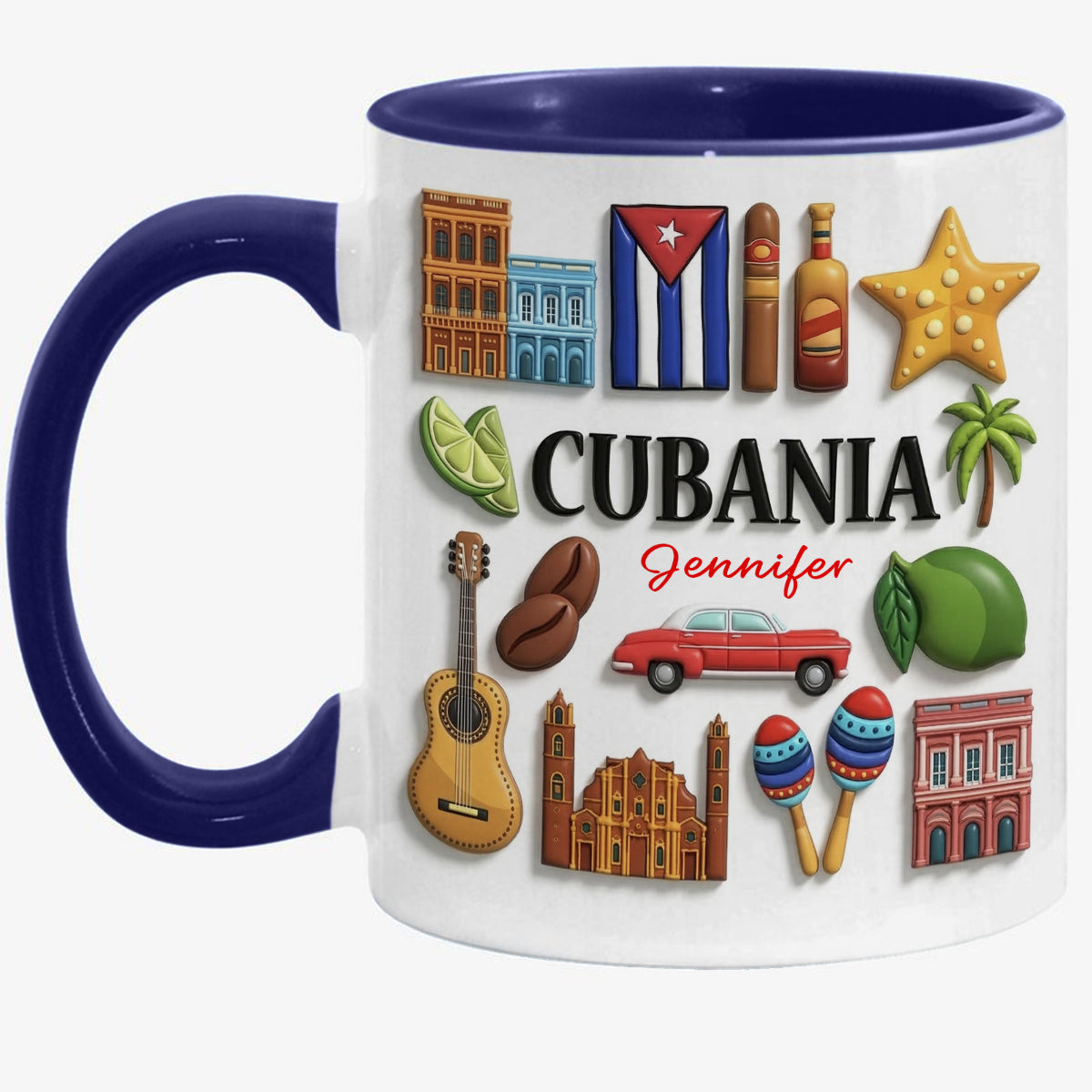 Custom Cubanita Accent Mug With Many Cuba Symbols
