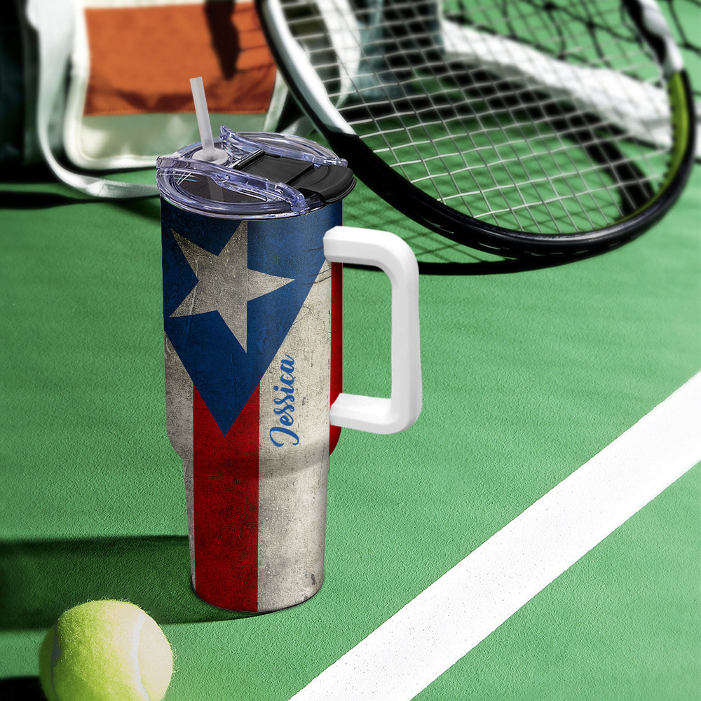 Personalized Puerto Rico 40oz Tumbler With Straw Frog Zipper Flag