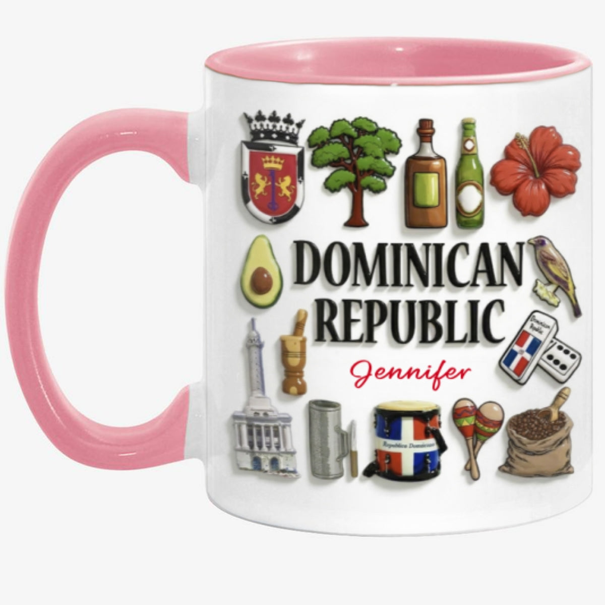 Custom Dominican Republic Accent Mug With Many Dominican Republic Symbols