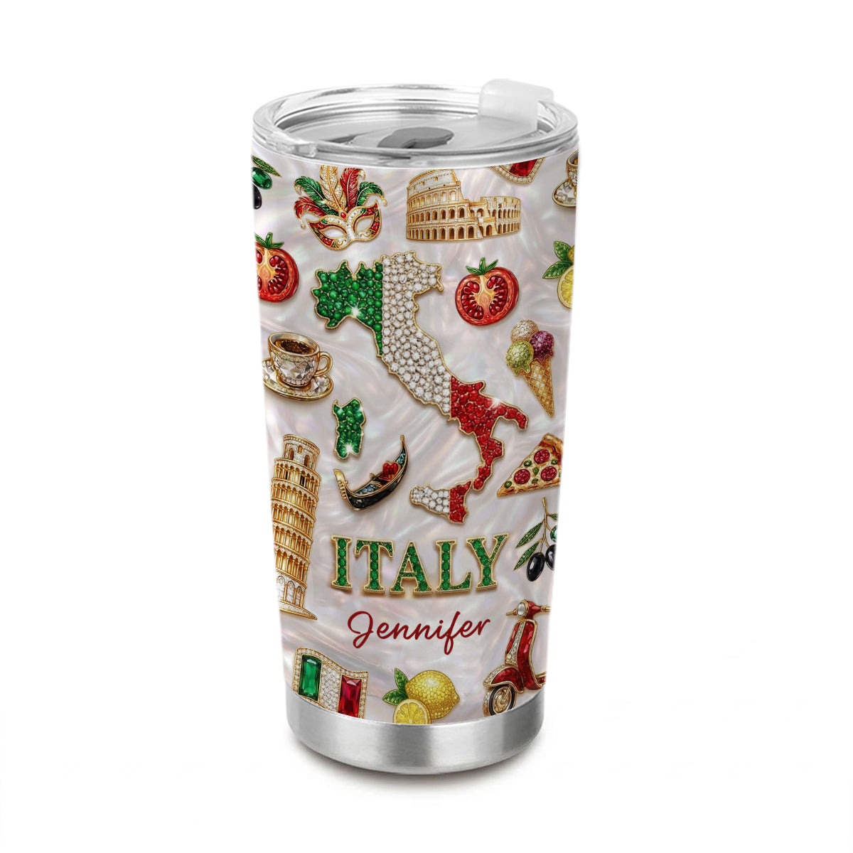 Custom Italy Tumbler With Italy Glitter Effect