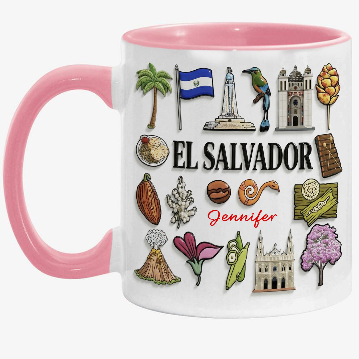 Custom El Salvador Accent Mug With Many El Salvador Symbols