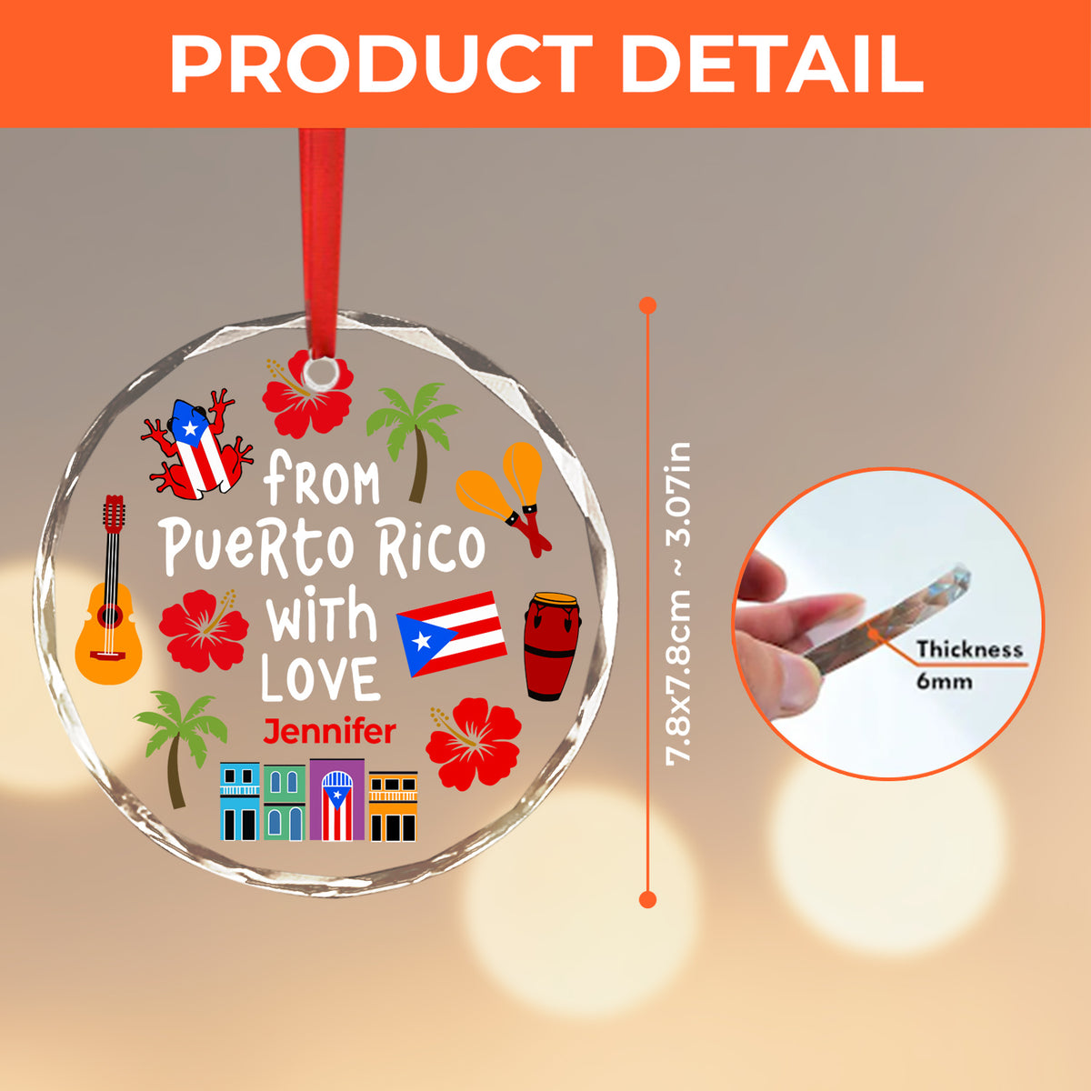 Custom From Puerto Rico With Love Glass Ornament