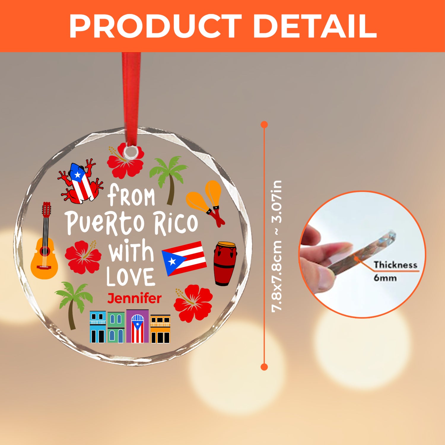 Custom From Puerto Rico With Love Glass Ornament