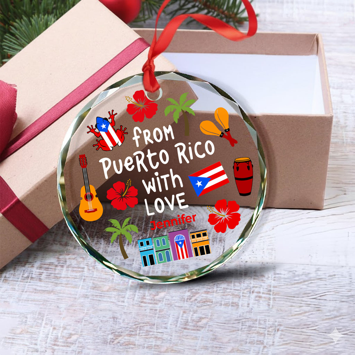 Custom From Puerto Rico With Love Glass Ornament