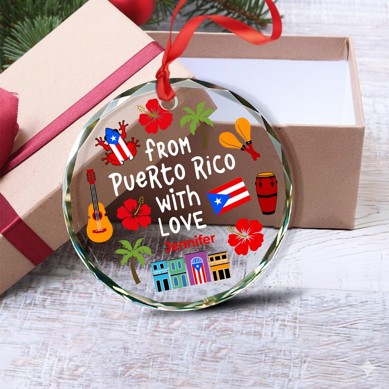 Custom From Puerto Rico With Love Glass Ornament