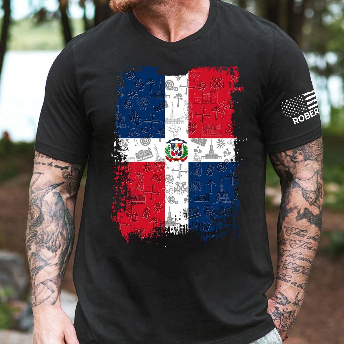 Dominican Republic Flag T-Shirt With Custom Name On Sleeve