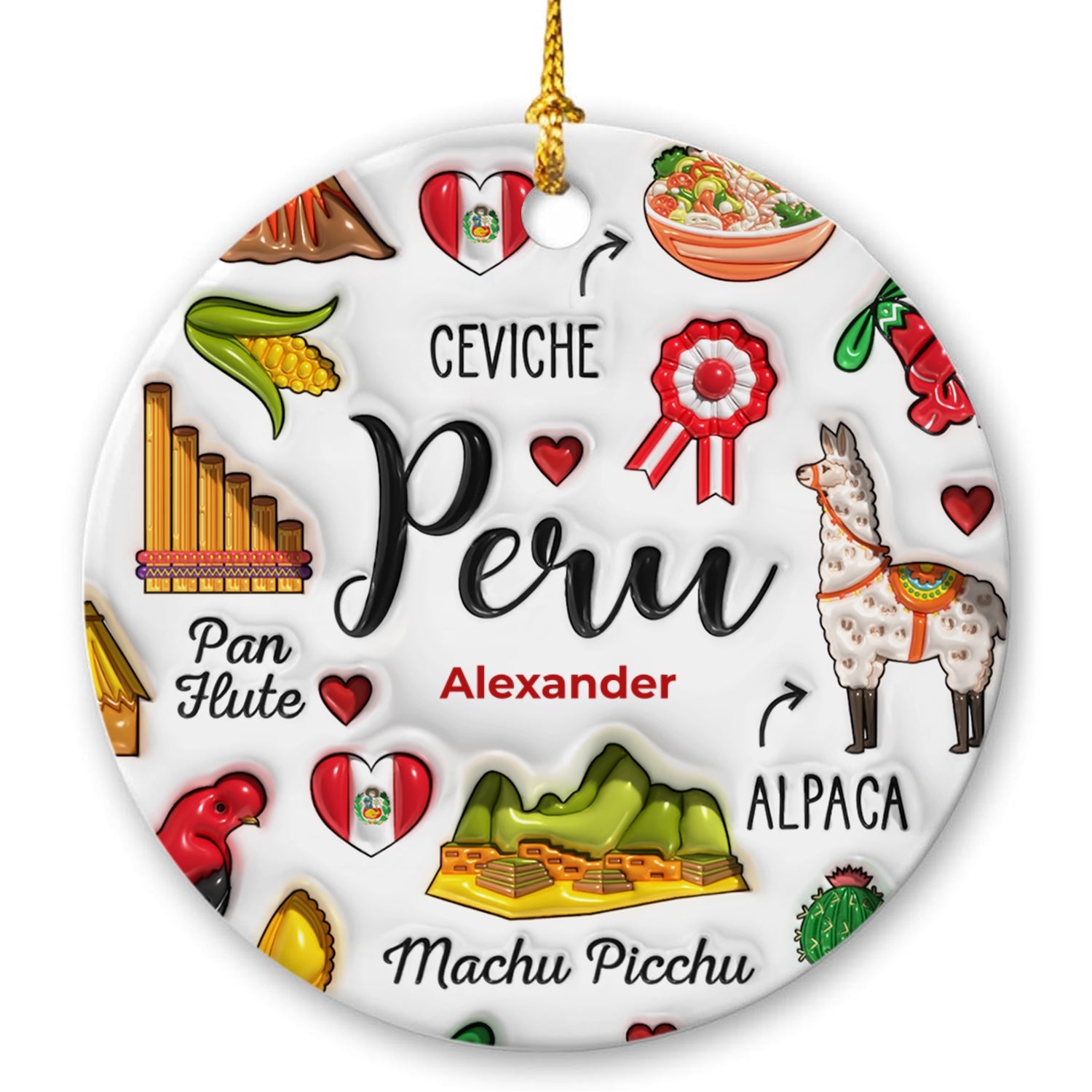Custom Peru Christmas Ornament With Symbols