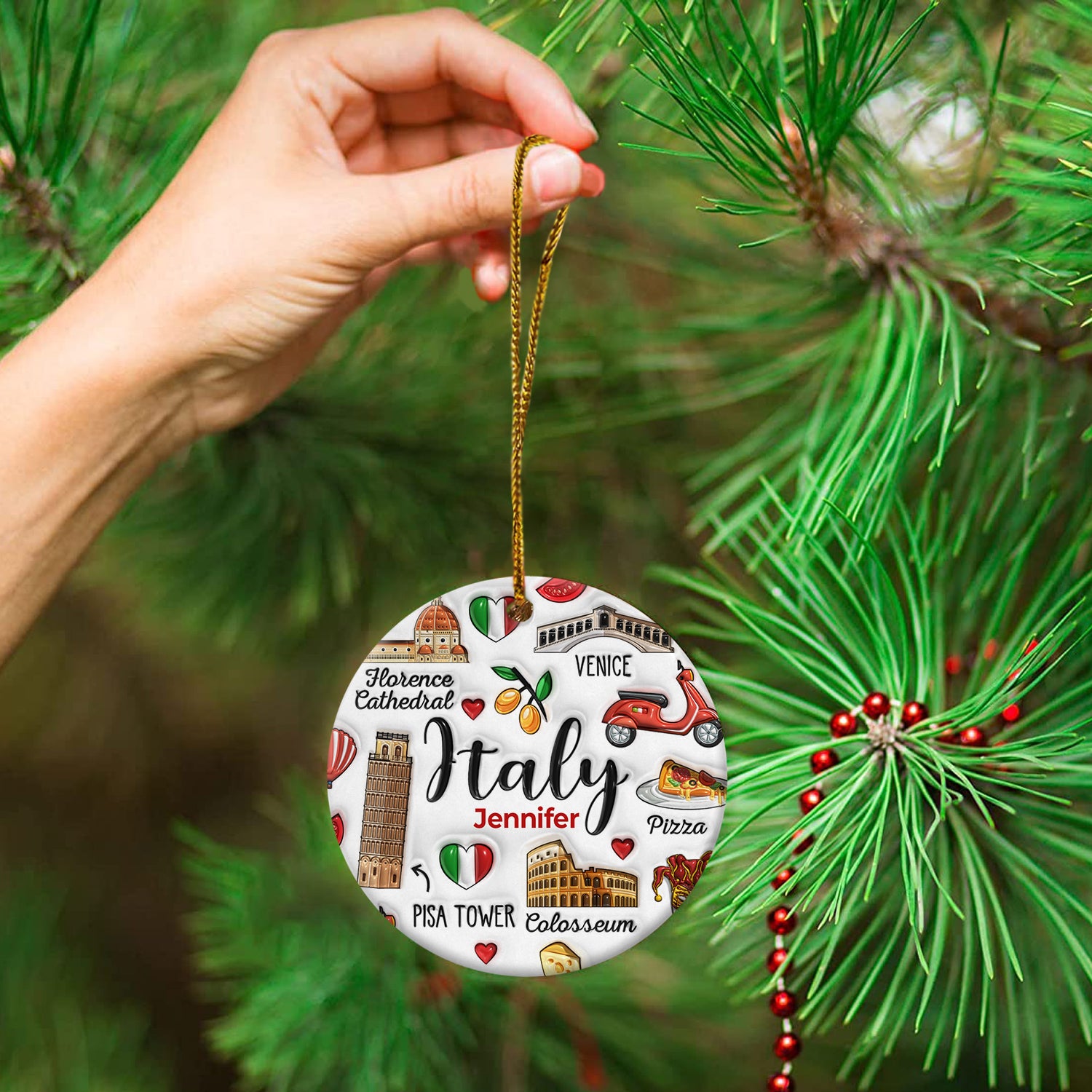 Custom Italy Italia Christmas Ornament With Symbols