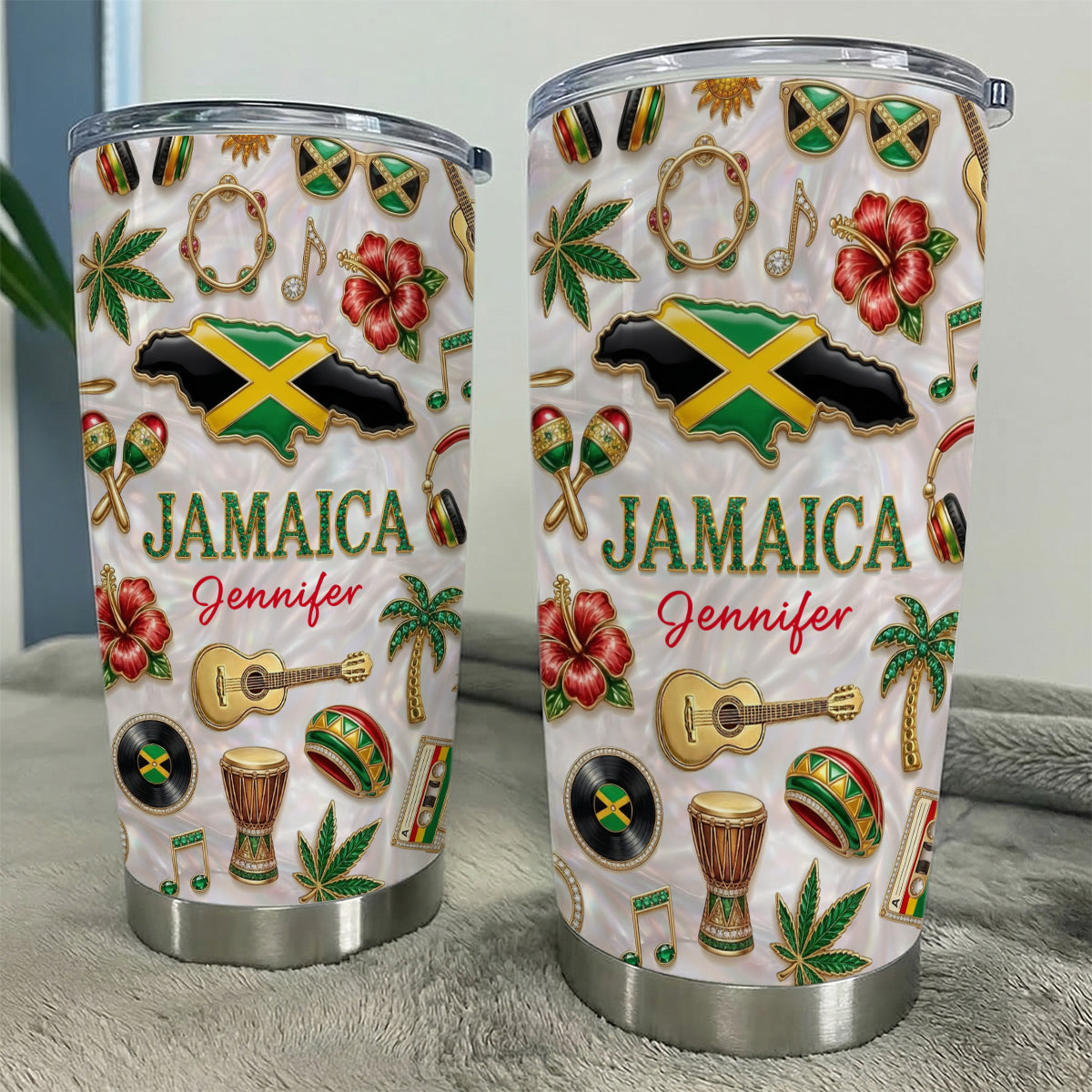 Custom Jamaica Tumbler With Jamaica Glitter Effect