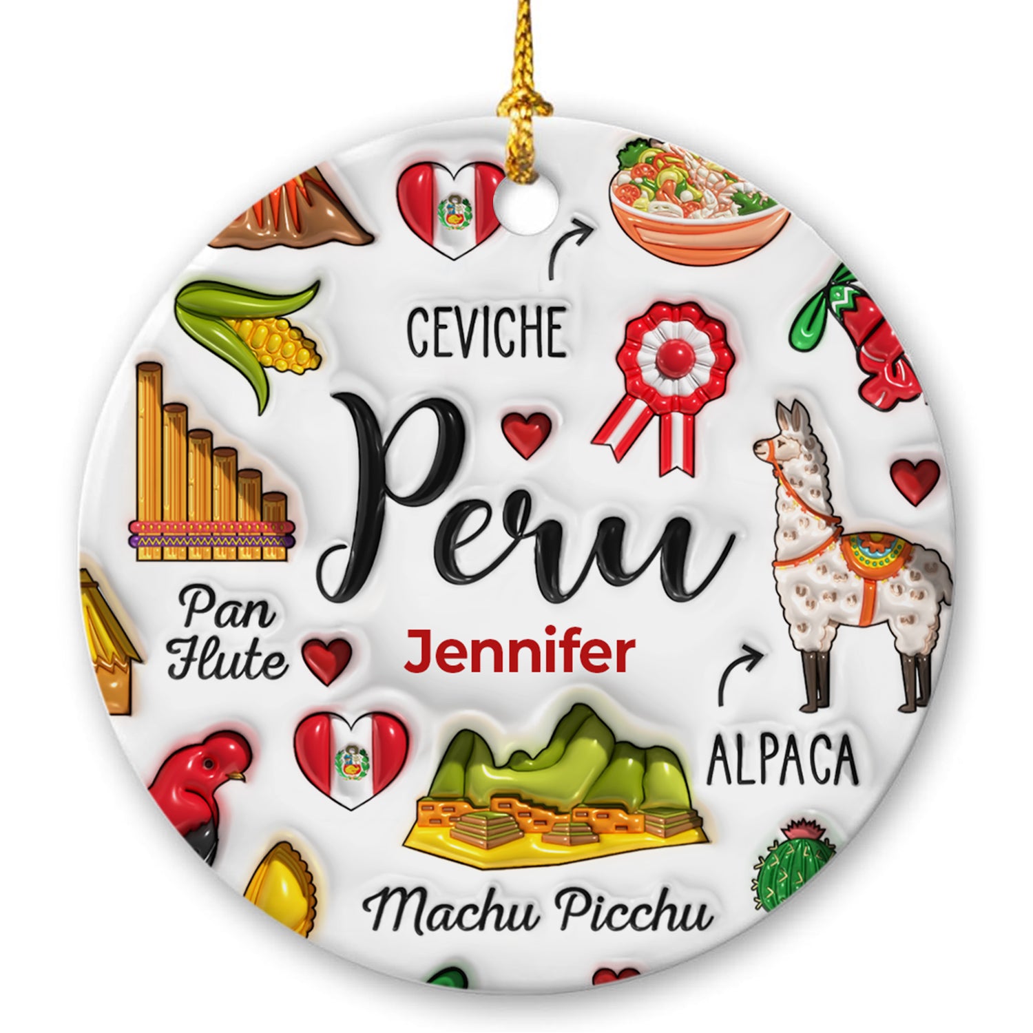 Custom Peru Christmas Ornament With Symbols