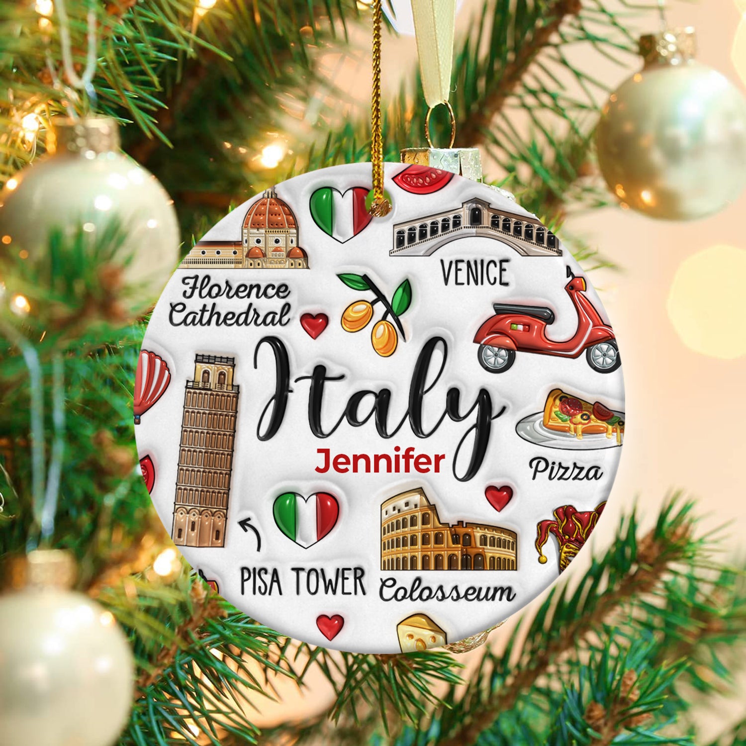 Custom Italy Italia Christmas Ornament With Symbols