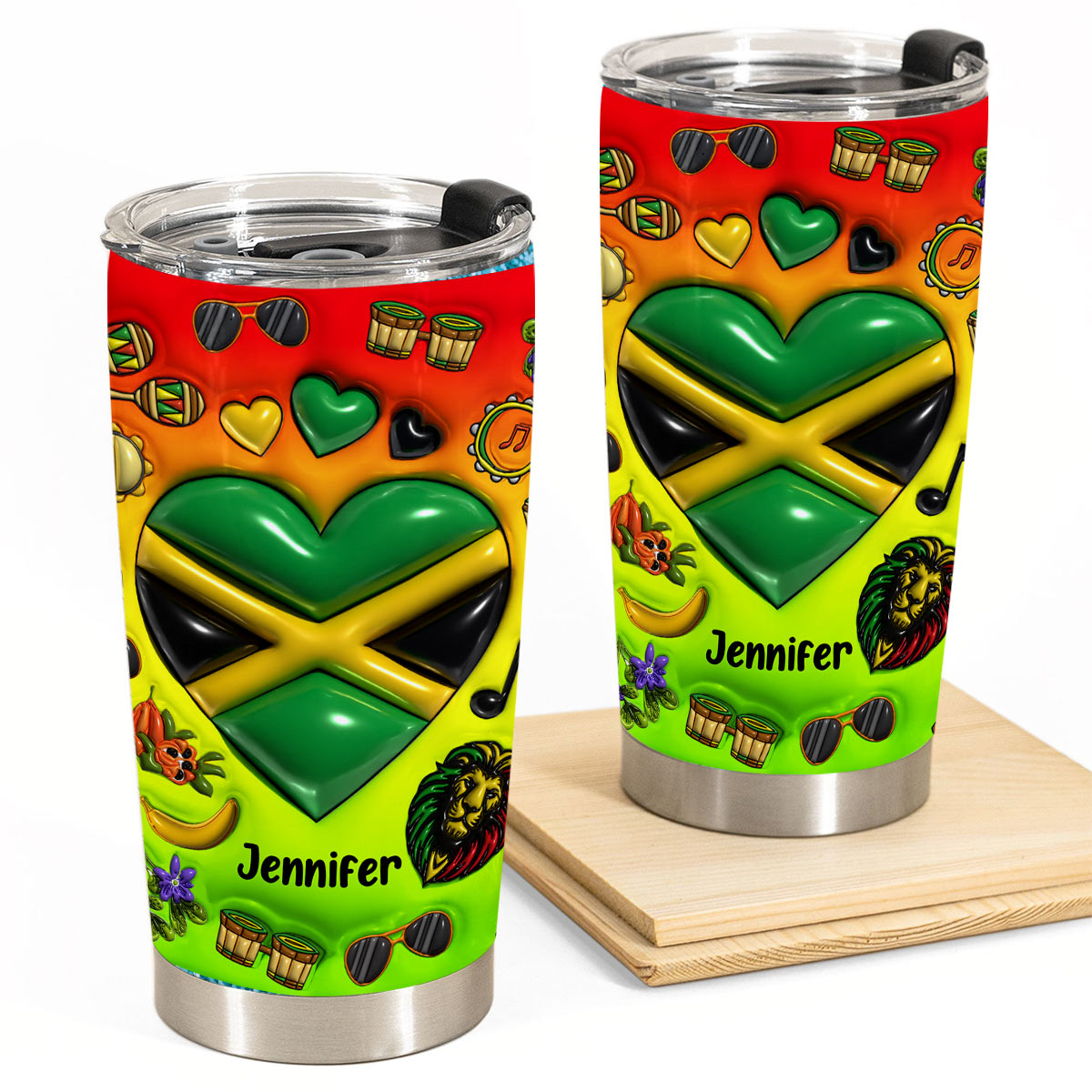 Custom Jamaica Heart Tumbler With Name