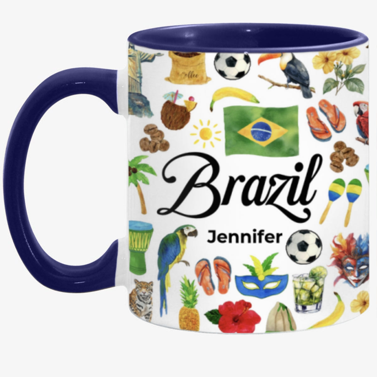 Custom Brazil Accent Mug With Water Symbols, Name