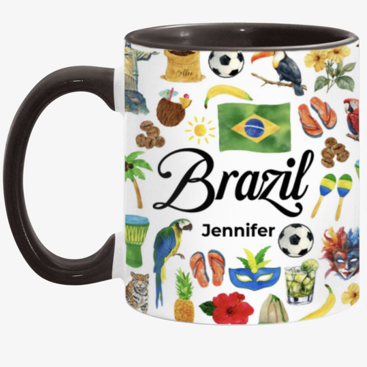 Custom Brazil Accent Mug With Water Symbols, Name