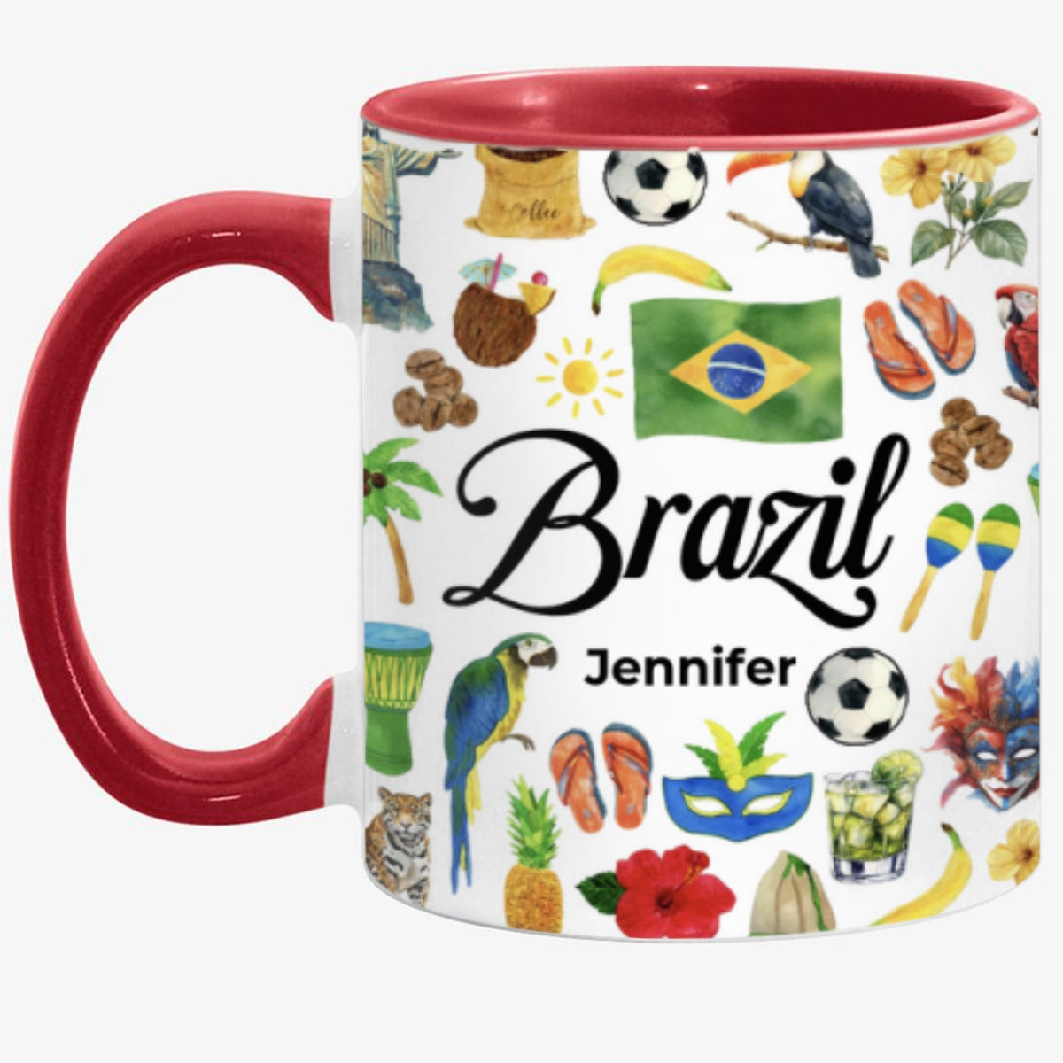 Custom Brazil Accent Mug With Water Symbols, Name