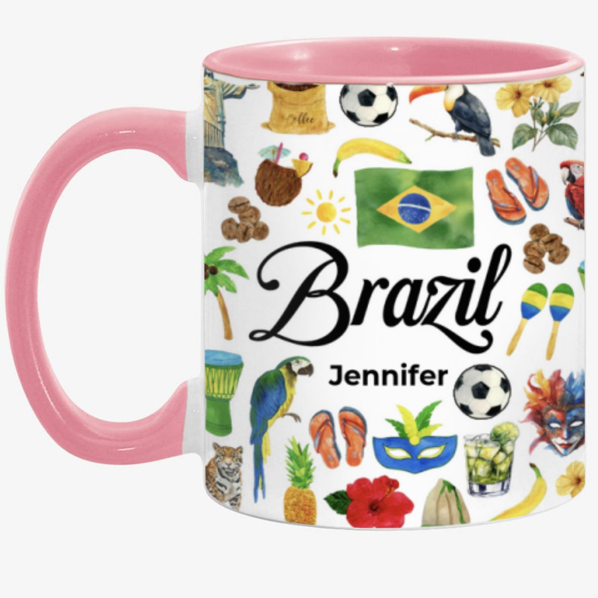 Custom Brazil Accent Mug With Water Symbols, Name