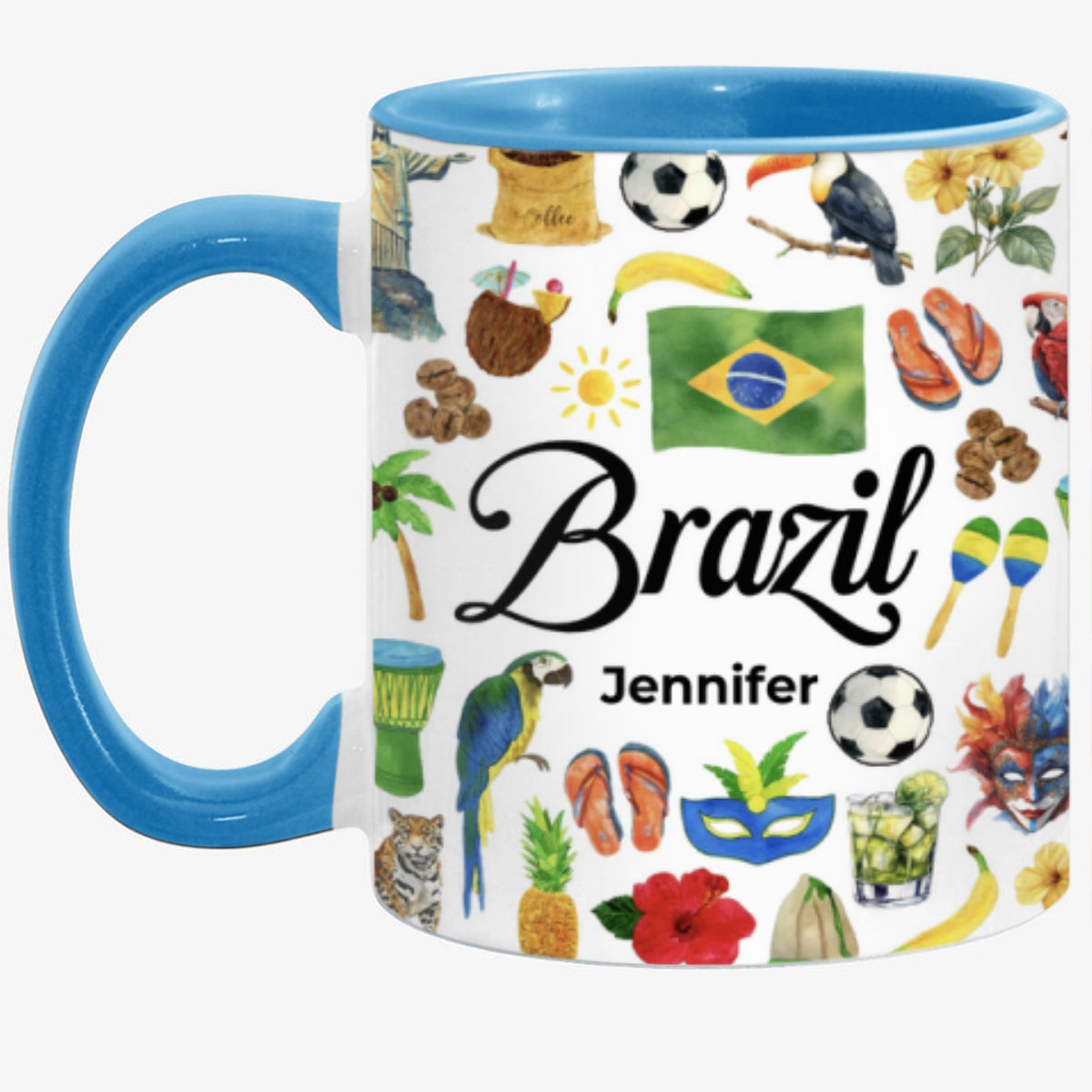 Custom Brazil Accent Mug With Water Symbols, Name