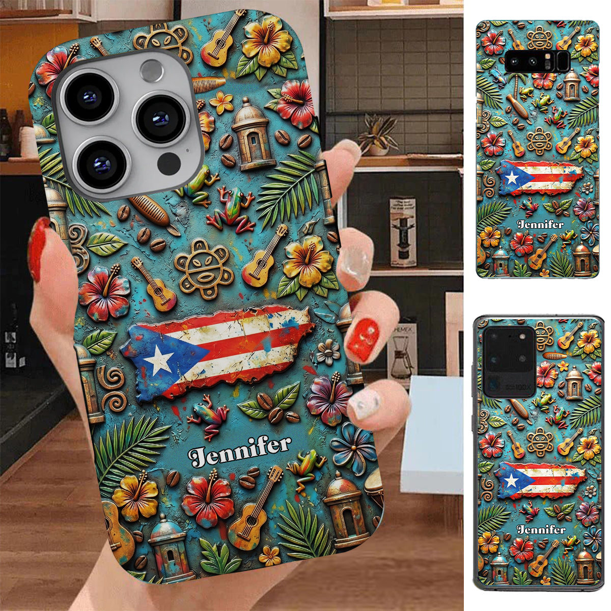 Custom Puerto Rico Phone Case With Colorful Symbols Style