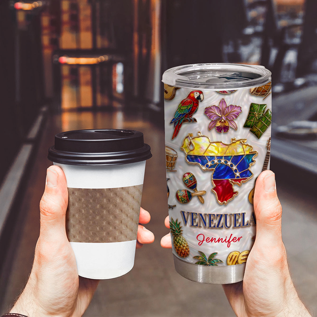 Custom Venezuela Tumbler With Venezuela Glitter Effect