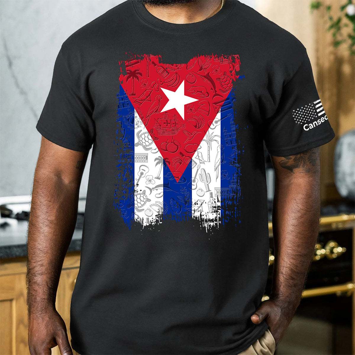 Cuba Flag T-Shirt With Custom Name On Sleeve