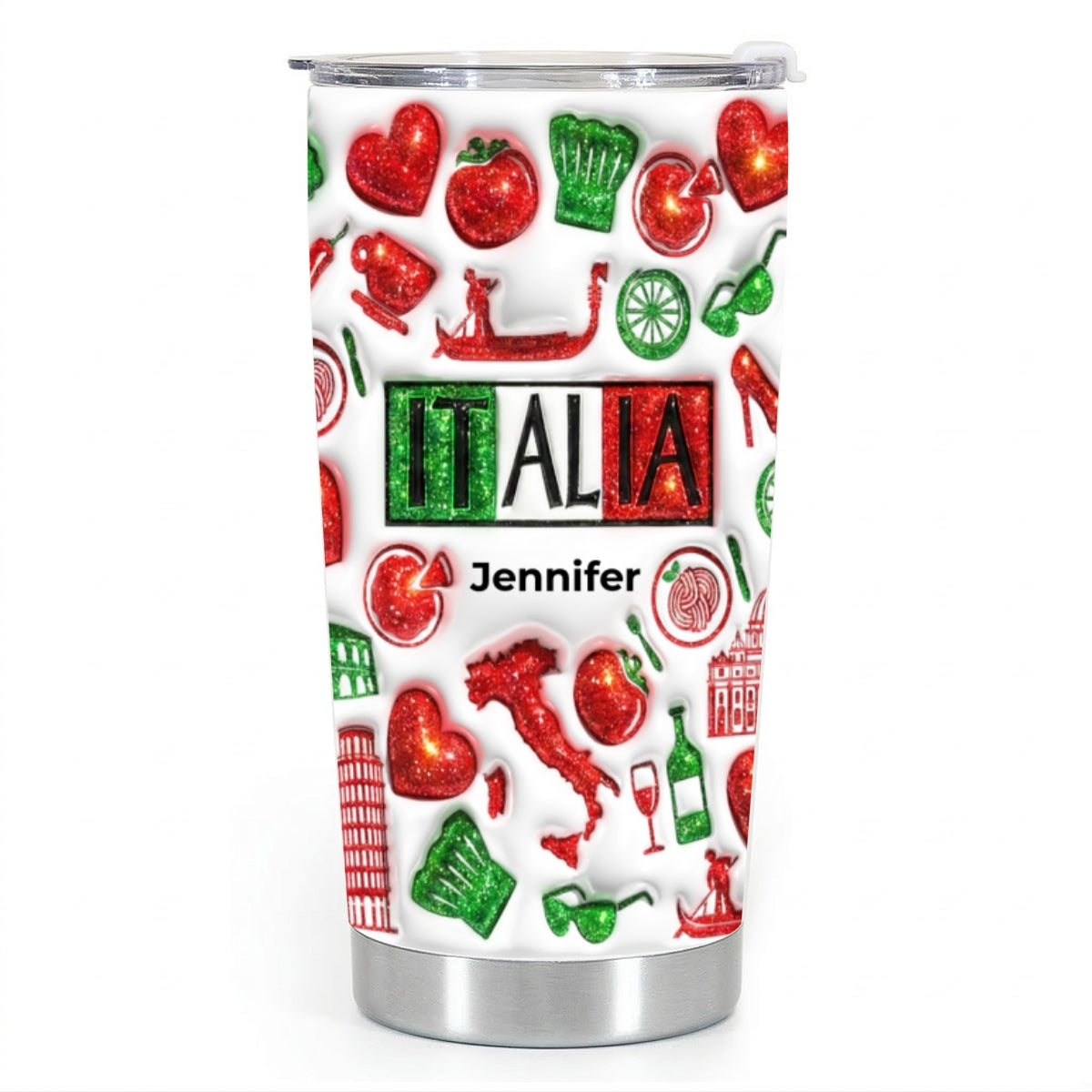 Custom Italia Tumbler With Your Name With Glitter Effect