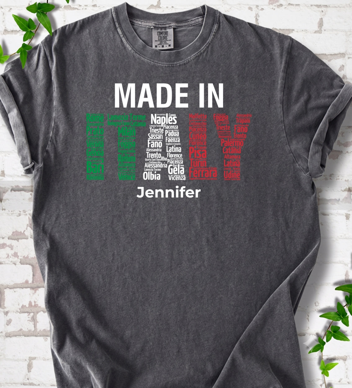 Custom Made In Italy T-shirt With Italy Cities, Name
