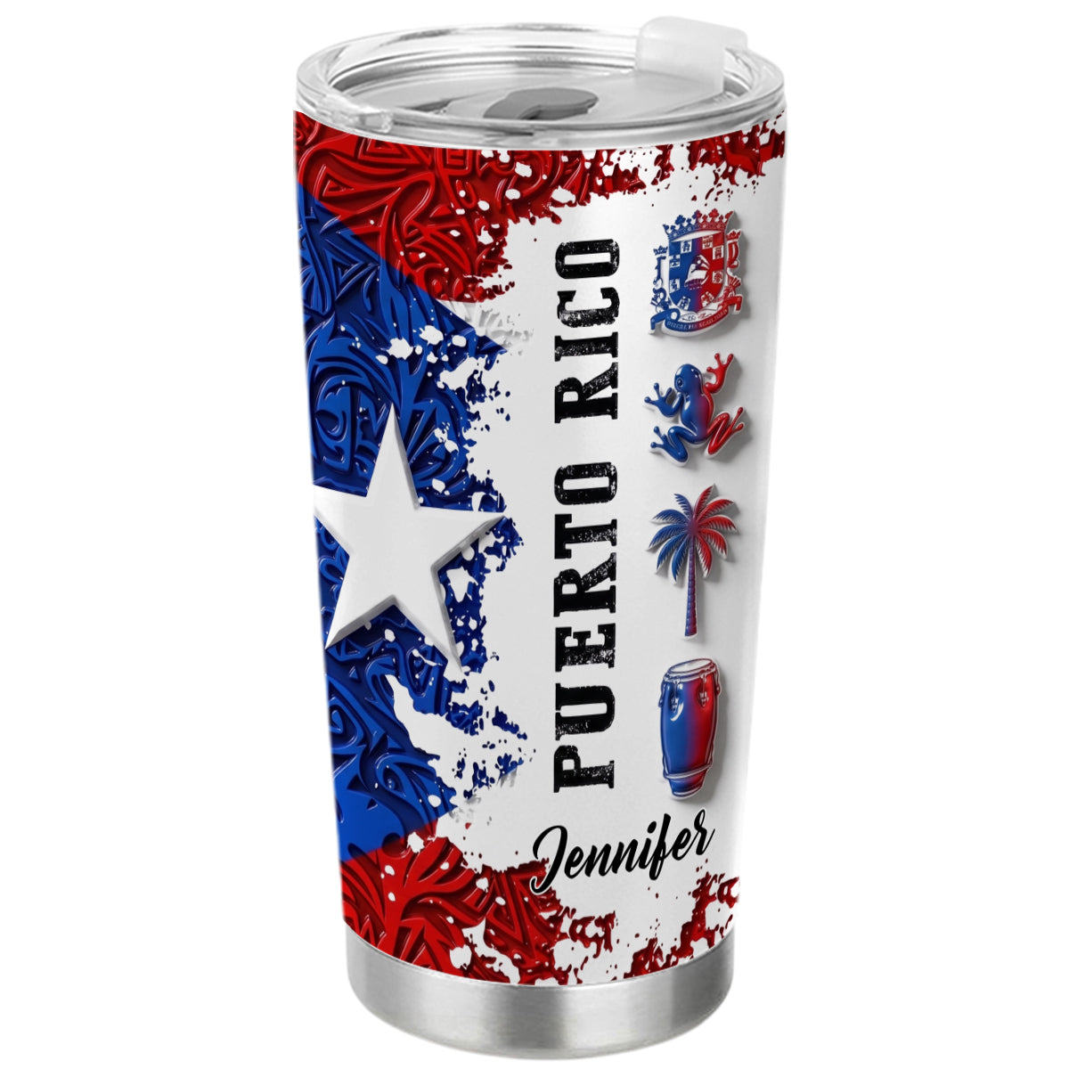 Custom Puerto Rico With 3D Colorful Symbols Print Tumbler