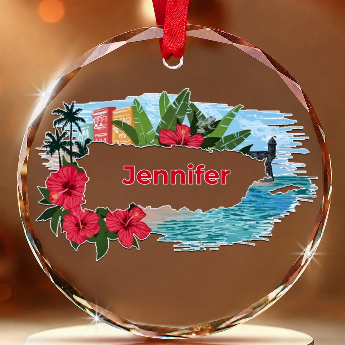 Custom Puerto Rico Map In Symbols Glass Ornament Circle
