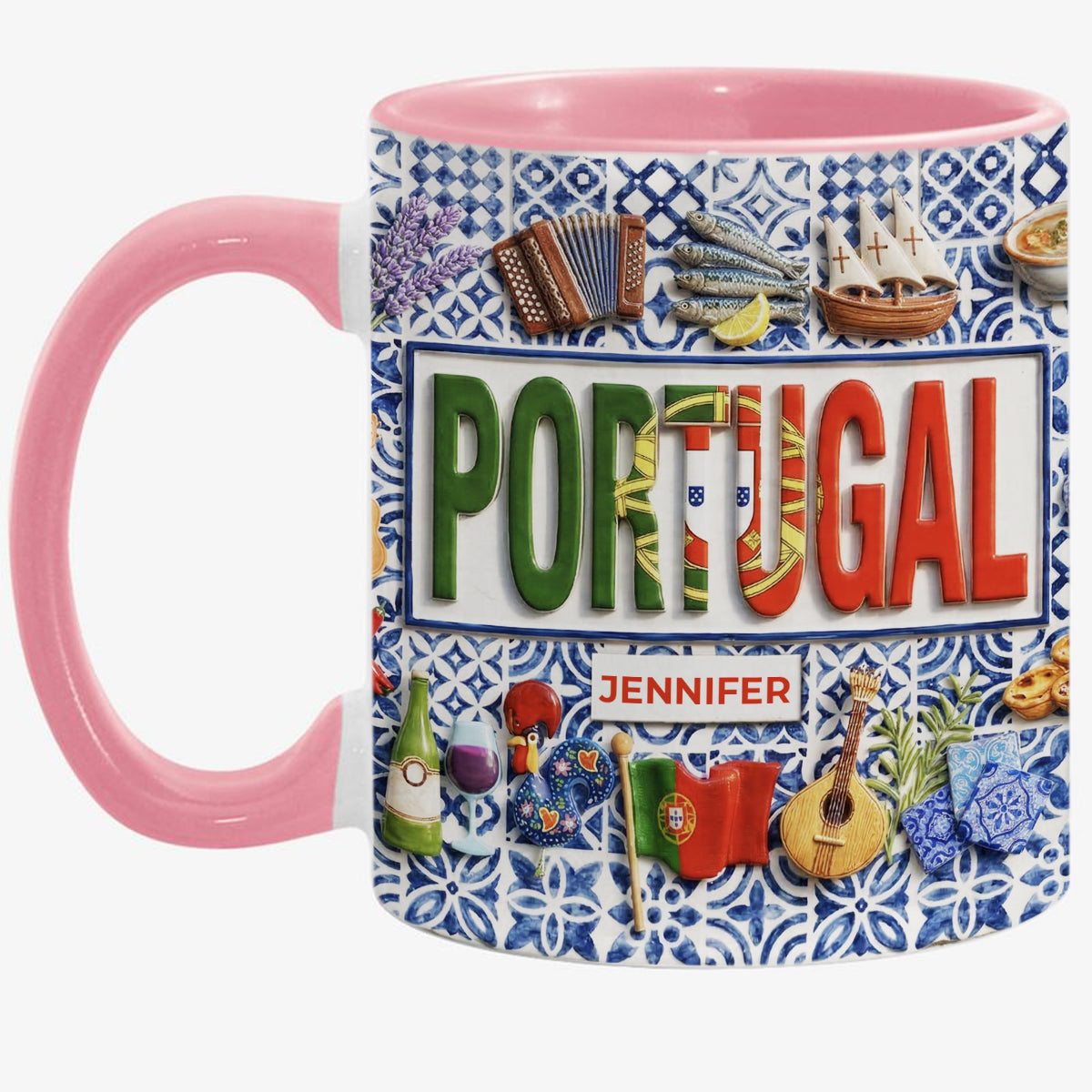 Custom Portugal Pattern Accent Mug And Name