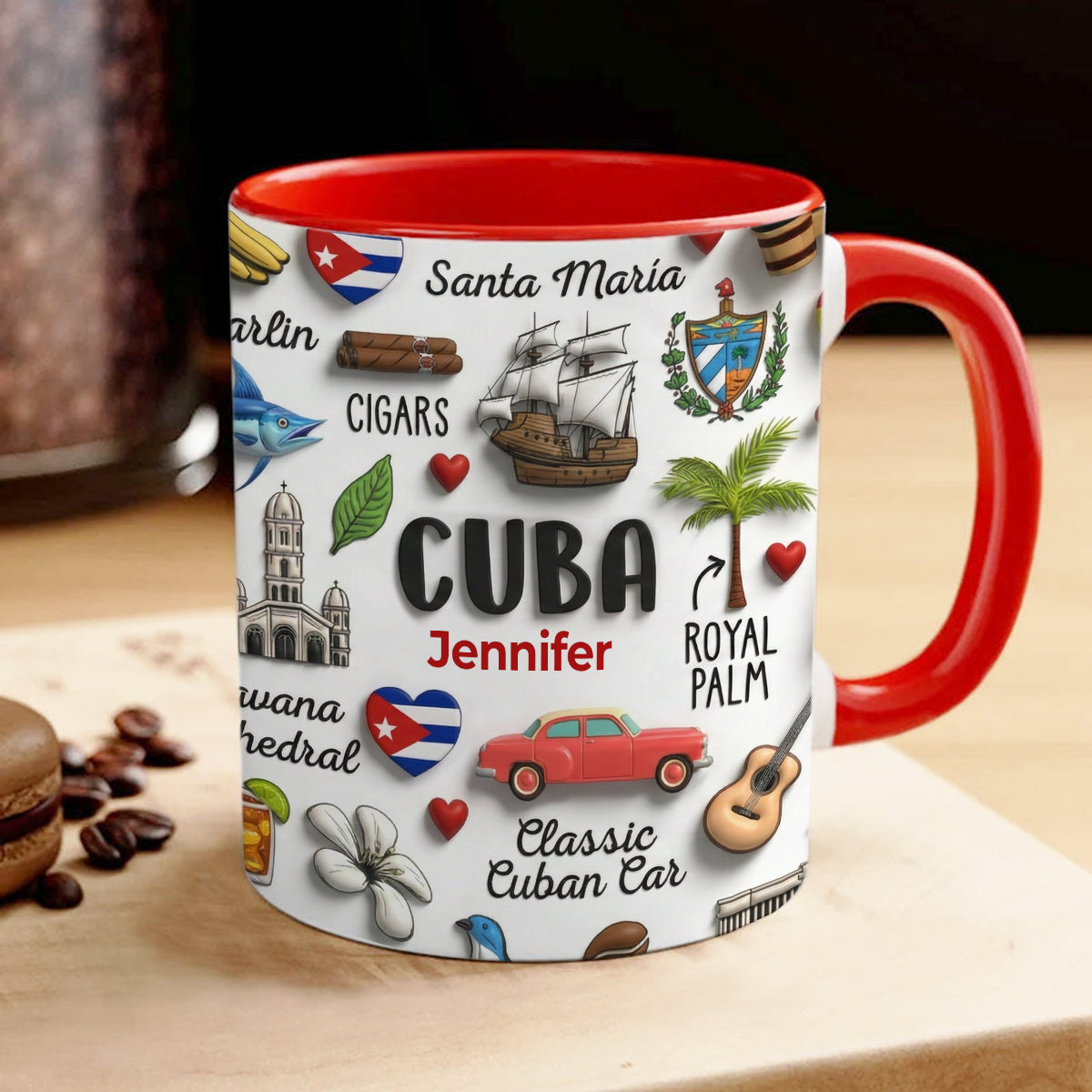 Cuba Coffee Mug Cup With Custom Your Name Emboss Effect