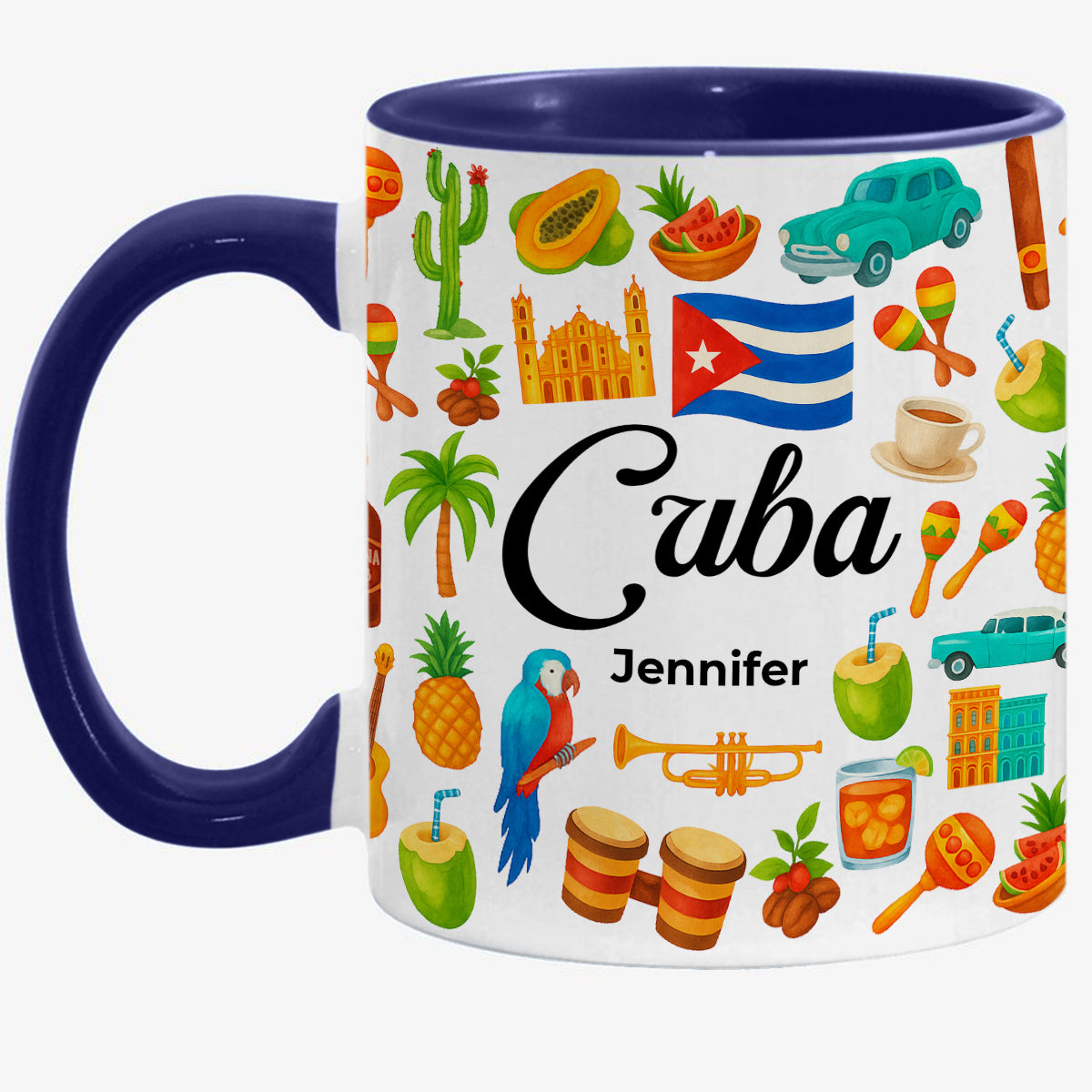 Custom Cuba Accent Mug With Water Symbols, Name