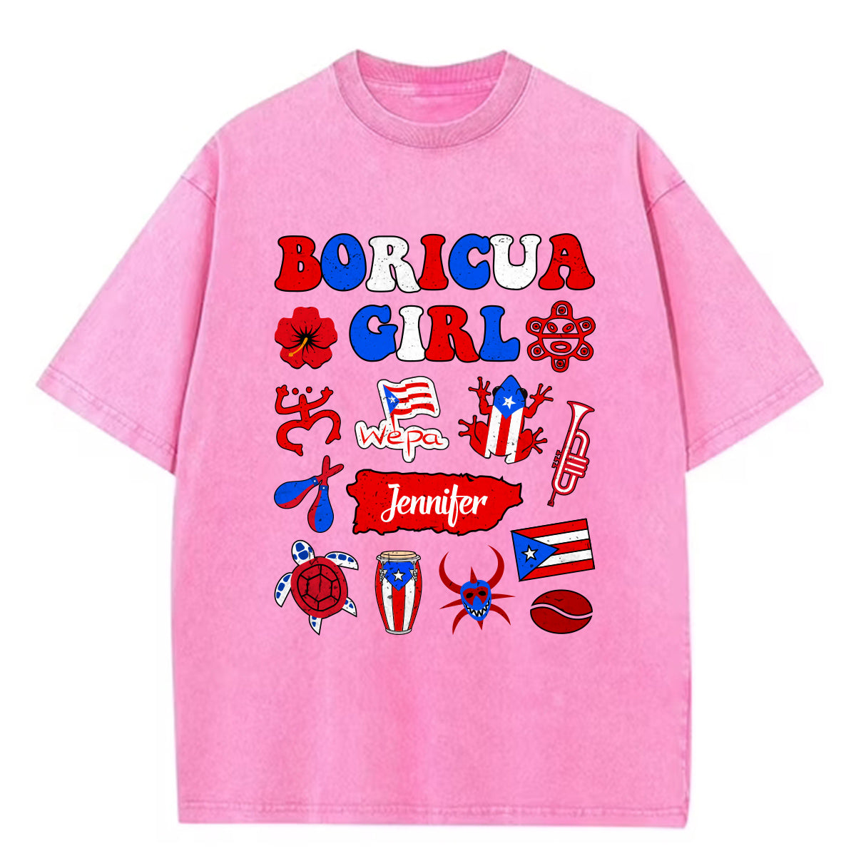 Custom Boricua Girl Washed T-shirt With Your Name
