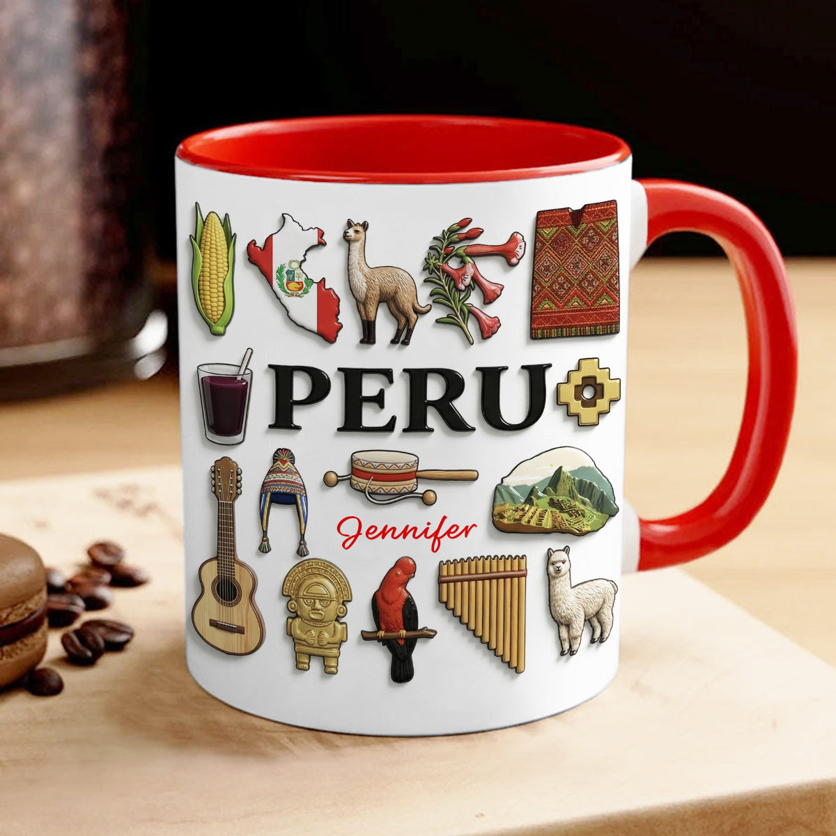 Custom Peru Accent Mug With Many Peru Symbols