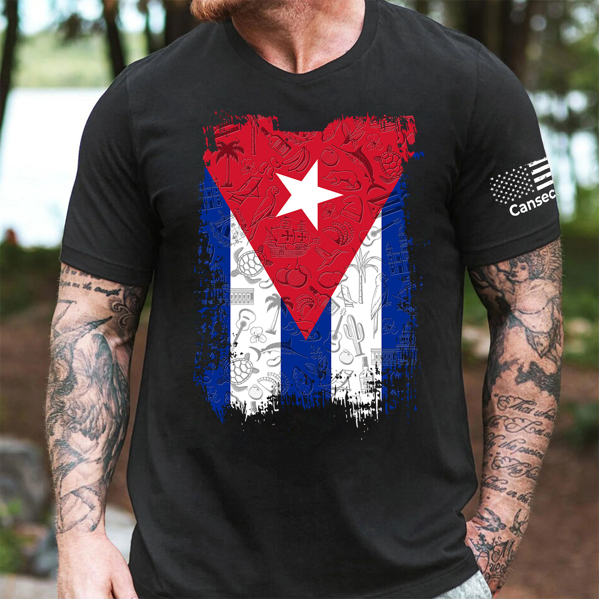 Cuba Flag T-Shirt With Custom Name On Sleeve