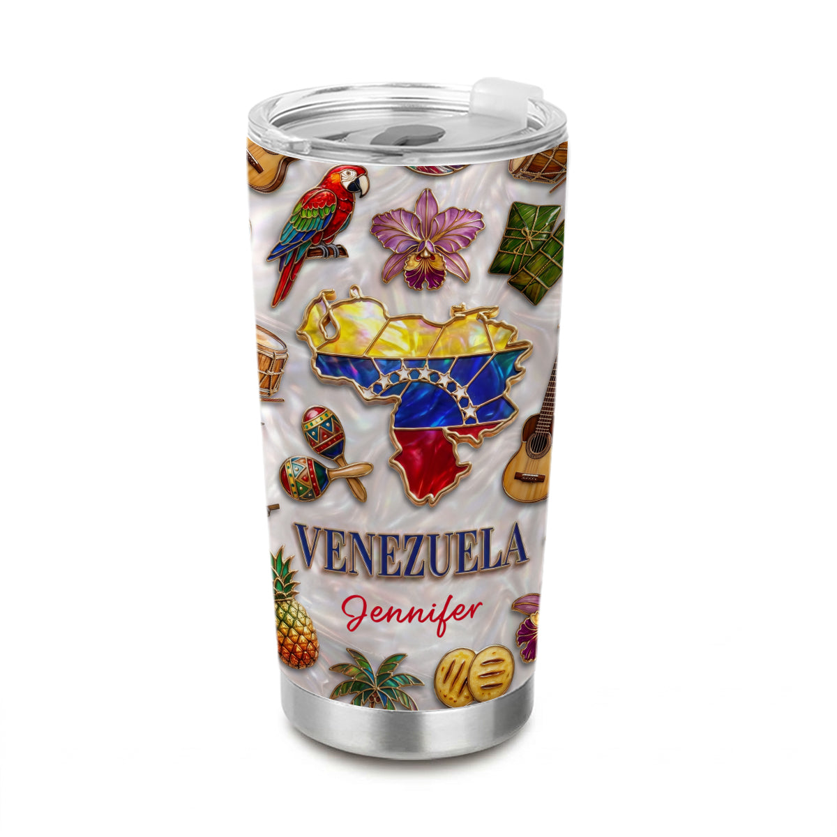 Custom Venezuela Tumbler With Venezuela Glitter Effect
