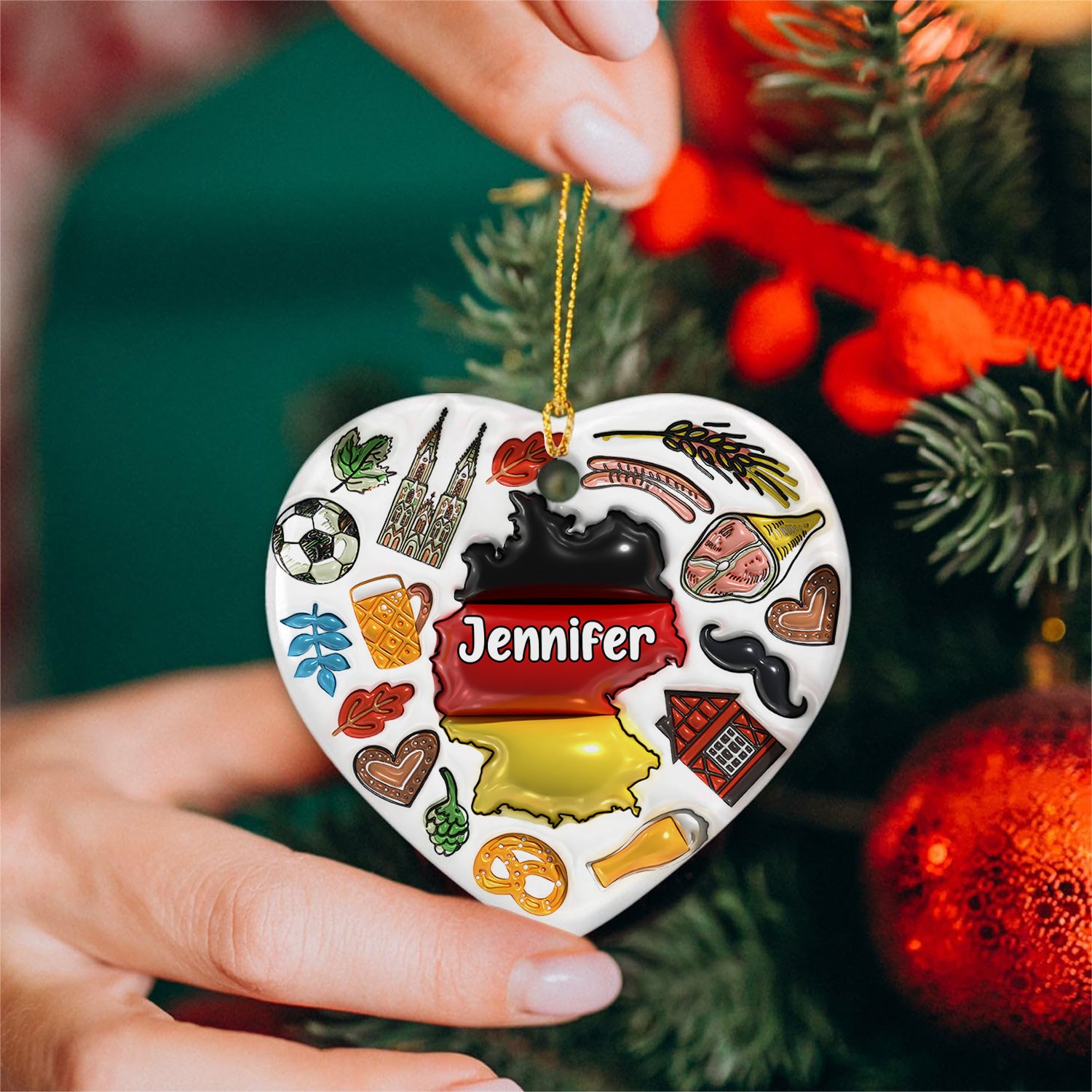 Custom Germany Heart Ornament With Many Symbols