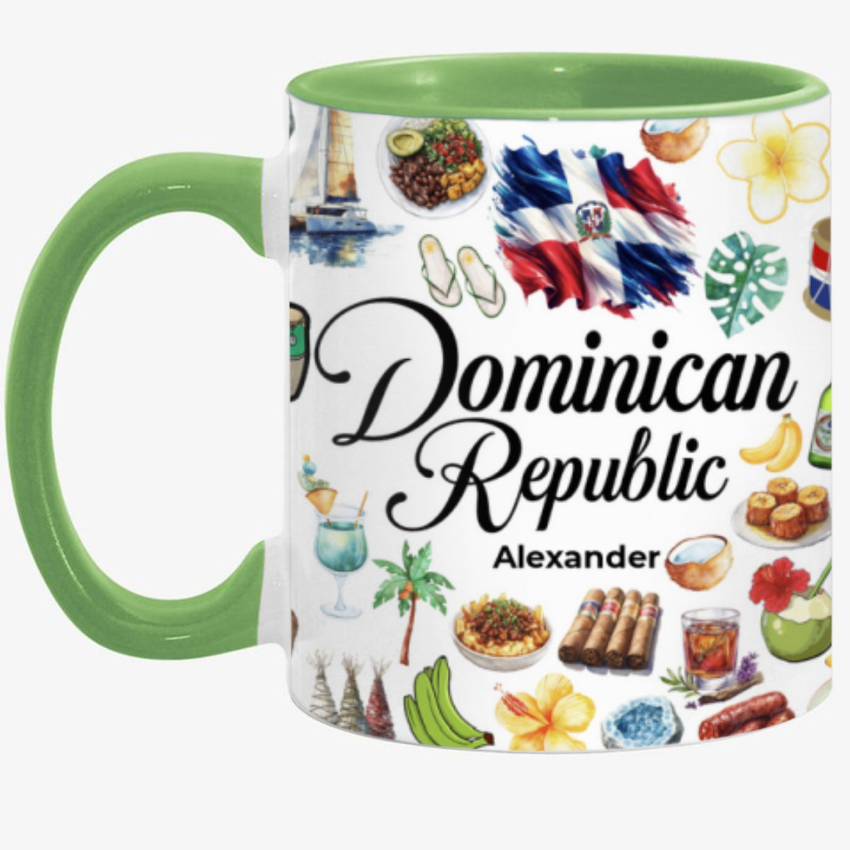 Custom Dominican Republic Accent Mug With Water Symbols, Name