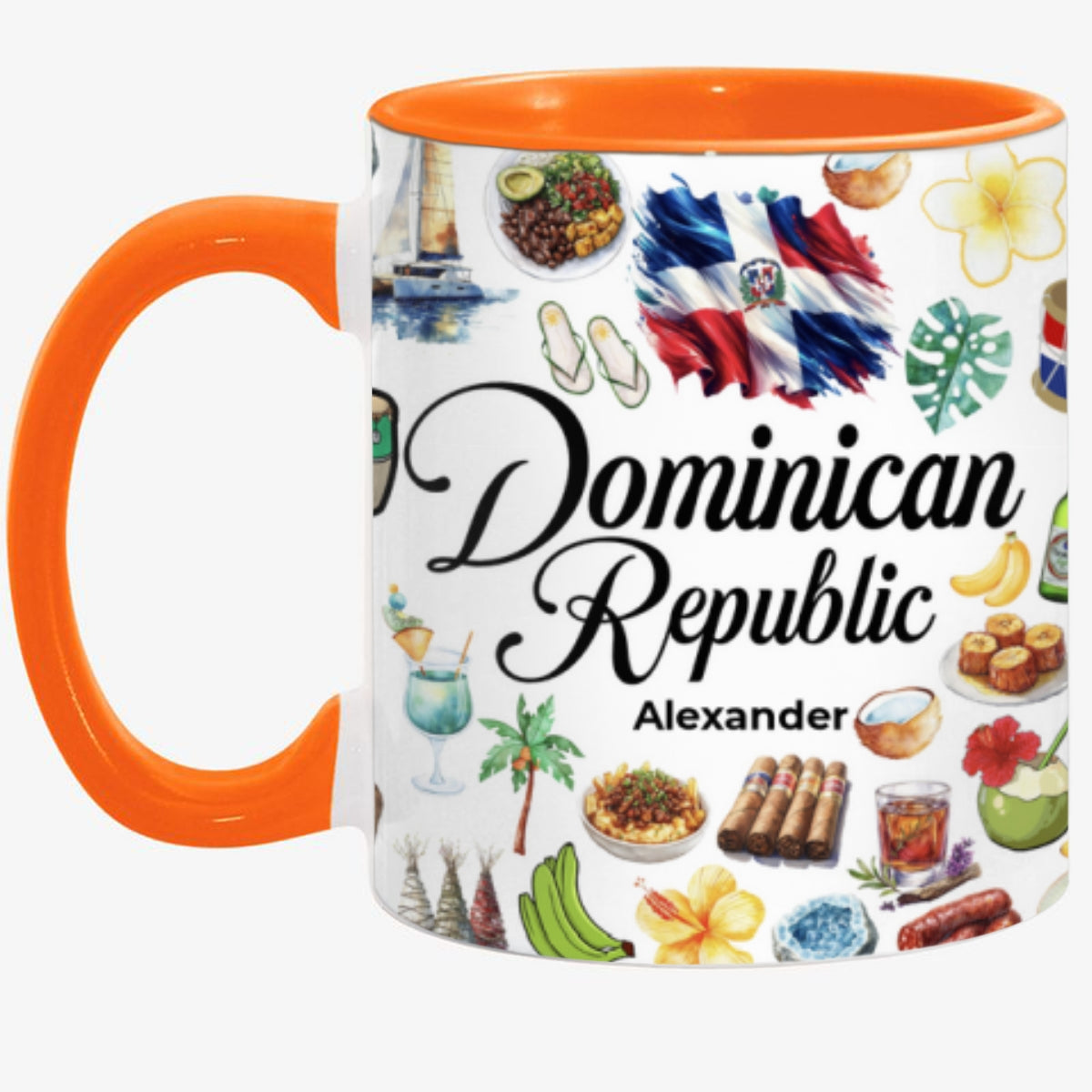 Custom Dominican Republic Accent Mug With Water Symbols, Name