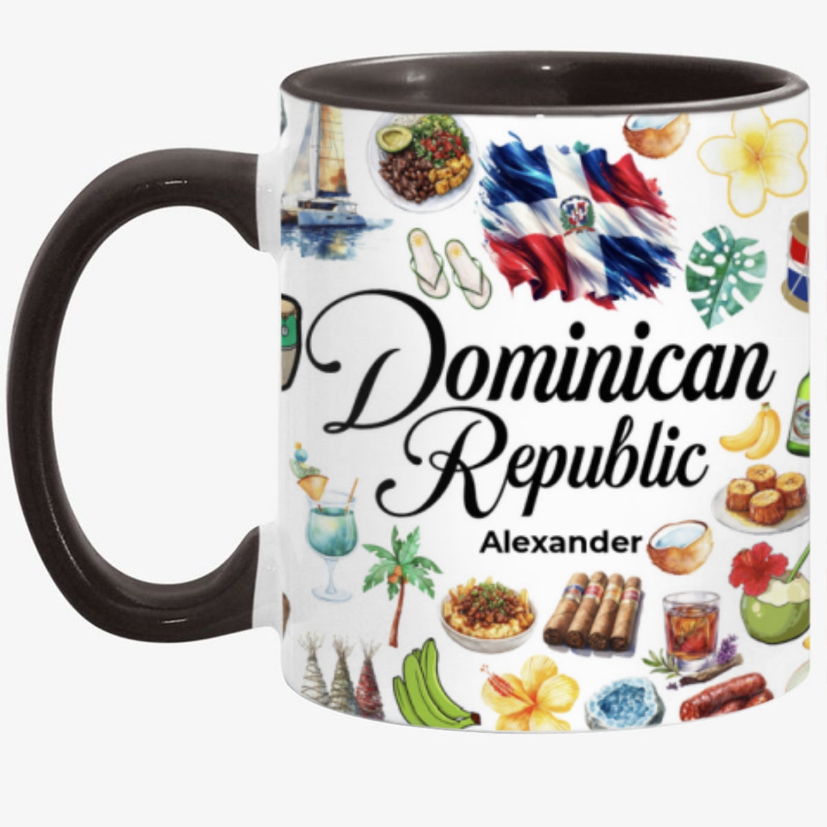 Custom Dominican Republic Accent Mug With Water Symbols, Name