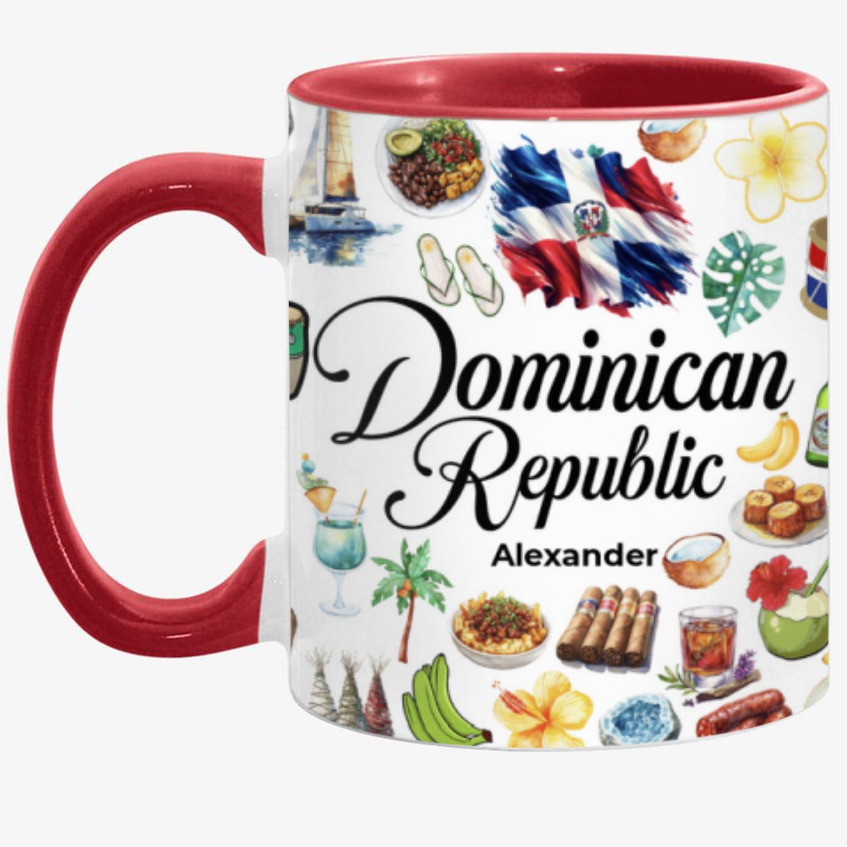 Custom Dominican Republic Accent Mug With Water Symbols, Name