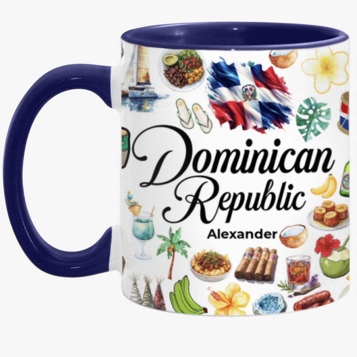 Custom Dominican Republic Accent Mug With Water Symbols, Name