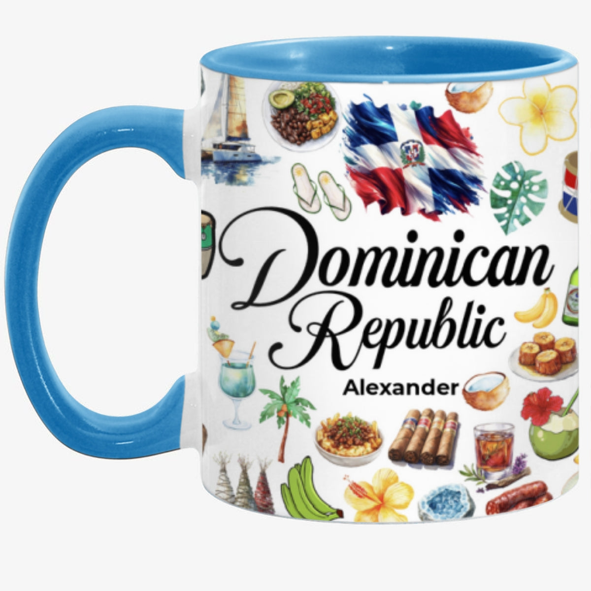 Custom Dominican Republic Accent Mug With Water Symbols, Name