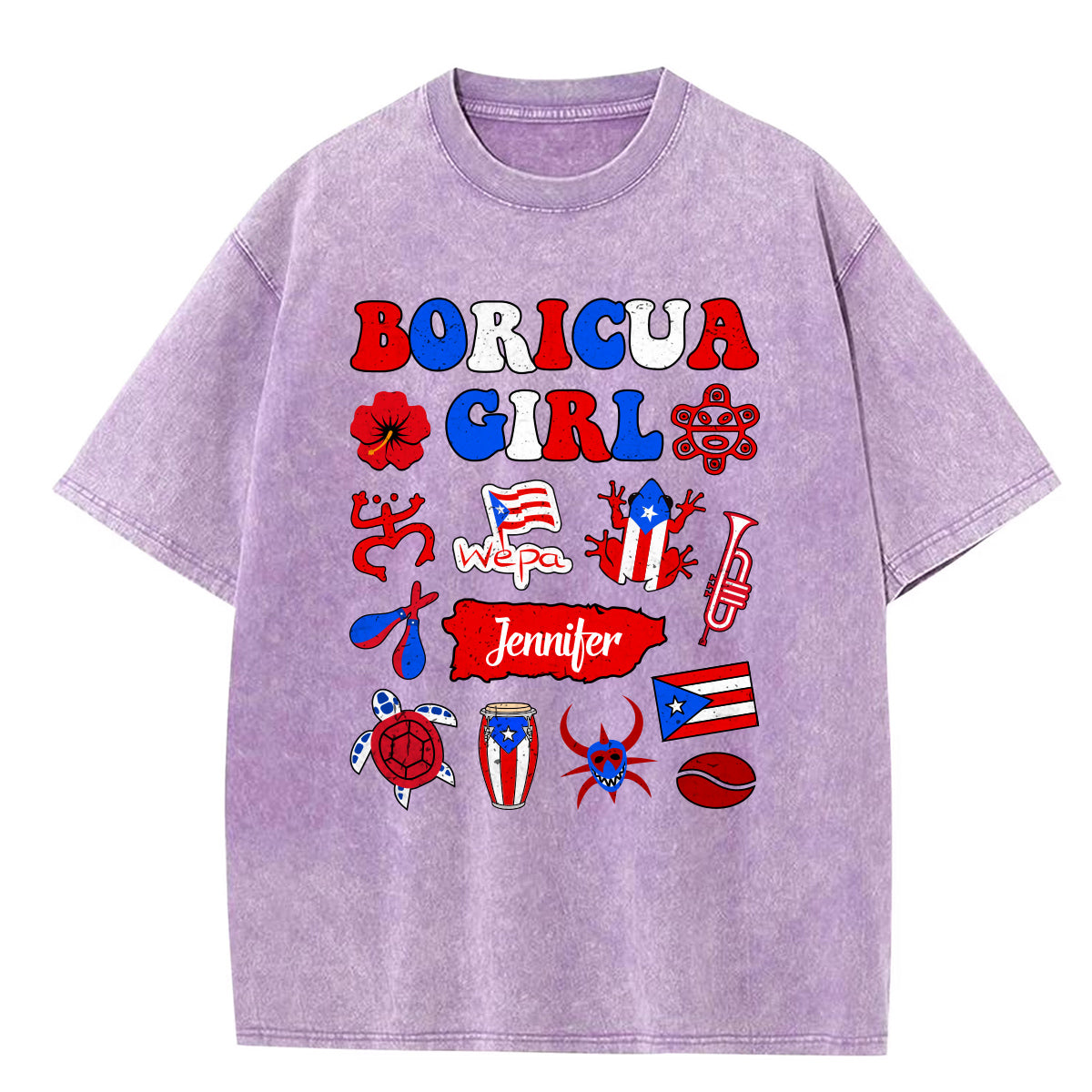 Custom Boricua Girl Washed T-shirt With Your Name