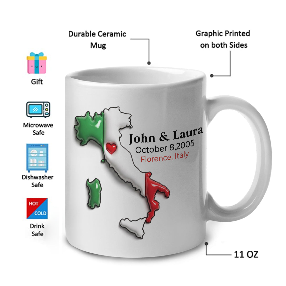 Custom Italy Mug With Red Heart