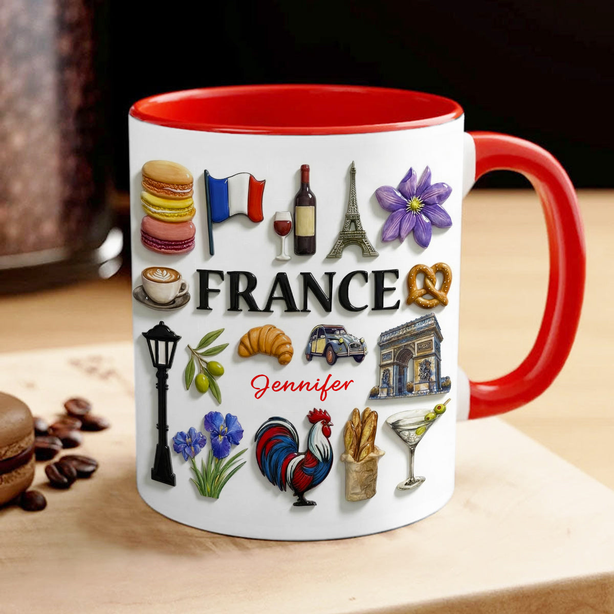 Custom France Accent Mug With Many France Symbols